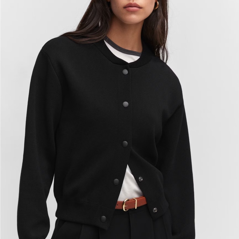 MANGO Round Neck Cardigan - Black - XS